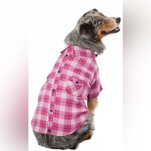 Top Paw® Plaid Print Dog Shacket Shirt Fuchsia - XL